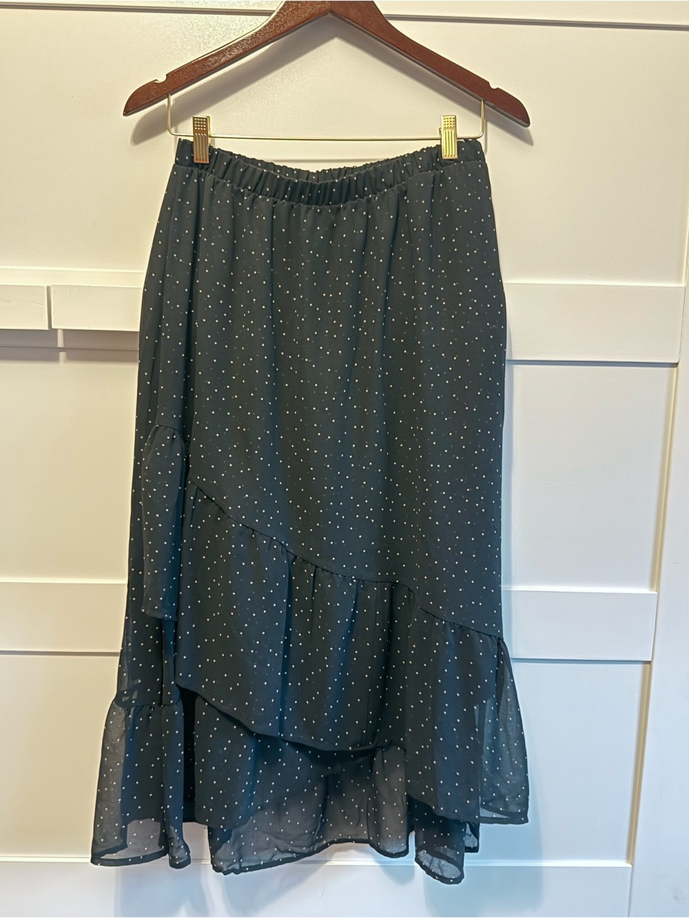 A New Day Black Polka Dot Midi Skirt with Ruffle Hem